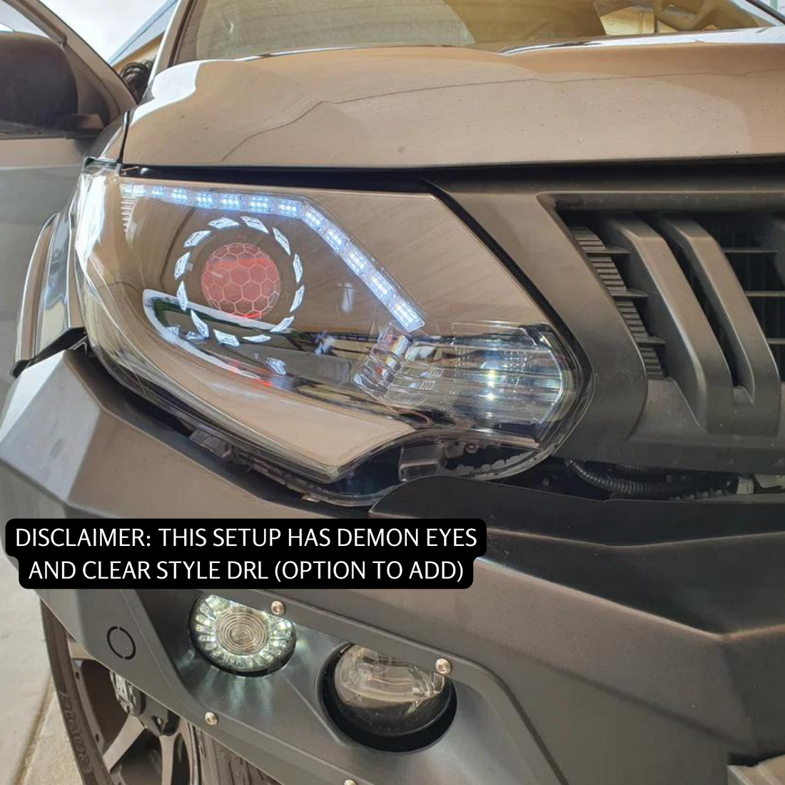 Mitsubishi Triton MQ 2015-2018 Headlights fitted with Turbine Bi Projectors, White/Amber Halo Rings, Full Blacking out - Dan's Custom Car Lights 