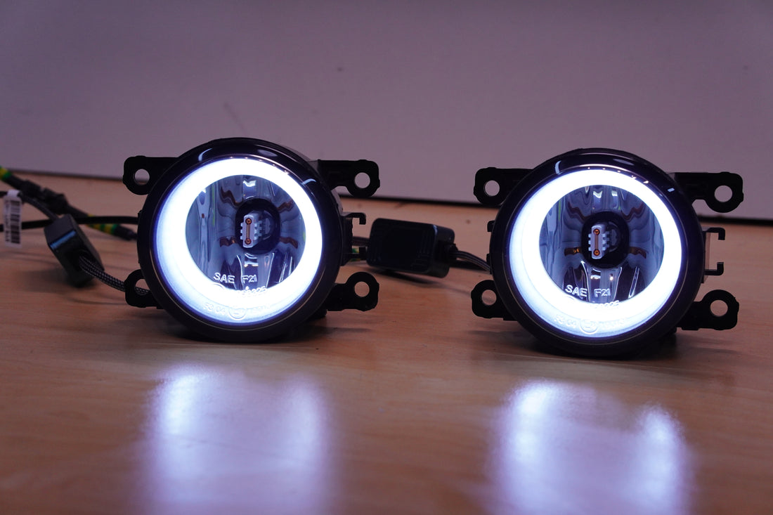 Universal 90mm Fog Lights with White/Amber LED Halo Rings - Dan's Custom Car Lights 