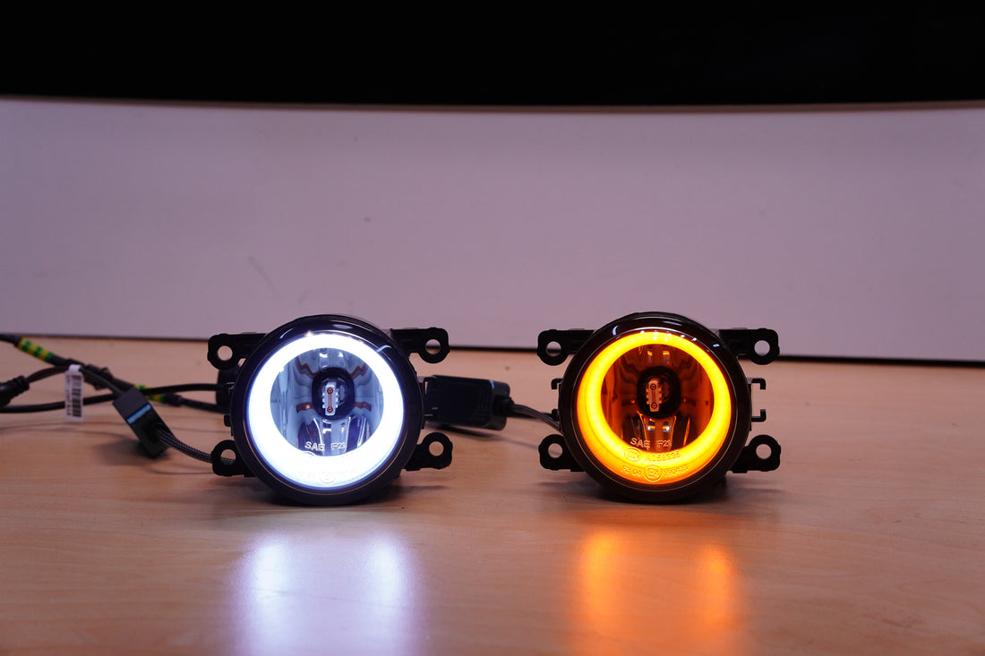 Universal 90mm Fog Lights with White/Amber LED Halo Rings - Dan's Custom Car Lights 