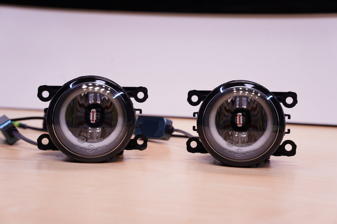 Universal 90mm Fog Lights with White/Amber LED Halo Rings - Dan's Custom Car Lights 