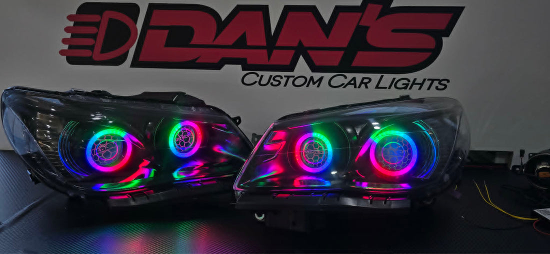 Holden VF Commodore Headlights w/ LED Projectors and Chasing Multicoloured SRGBWA Halo Rings