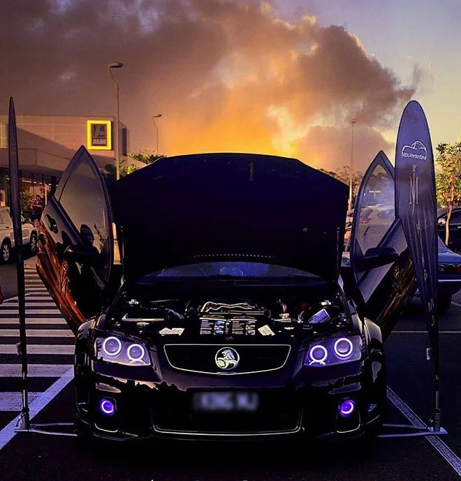 Holden VE Commodore S1 with Quad Halo Rings, Quad Demon Eyes and Matching Fog Lights - Dan's Custom Car Lights 
