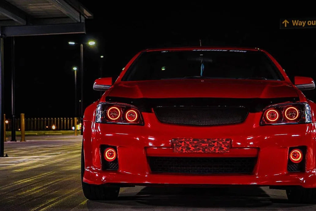 Holden VE Commodore S1 with Quad Halo Rings, Quad Demon Eyes and Matching Fog Lights - Dan's Custom Car Lights 