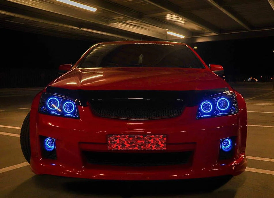 Holden VE Commodore S1 with Quad Halo Rings, Quad Demon Eyes and Matching Fog Lights - Dan's Custom Car Lights 