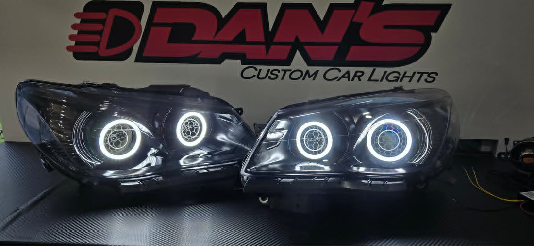 Holden VF Commodore Headlights w/ LED Projectors and Chasing Multicoloured SRGBWA Halo Rings