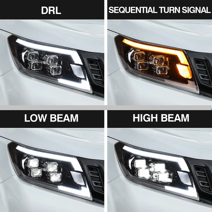 Nissan Navara D23 NP300 Ute Full LED Projector Headlights with Sequential Indicator DRL 4 BEAM - Dan's Custom Car Lights 