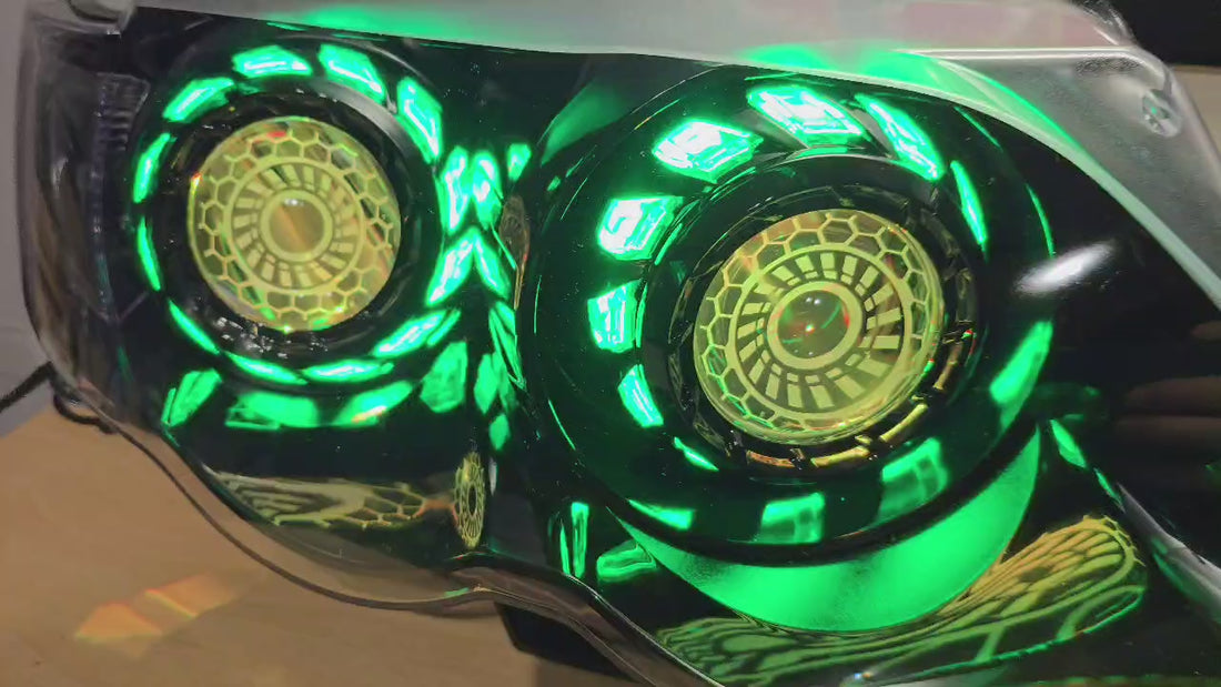 Ford Falcon XR6/XR8 MK1/MK2 Headlights with Quad Projectors, RGB Halo Rings Turbine Shrouds and Demon Eyes