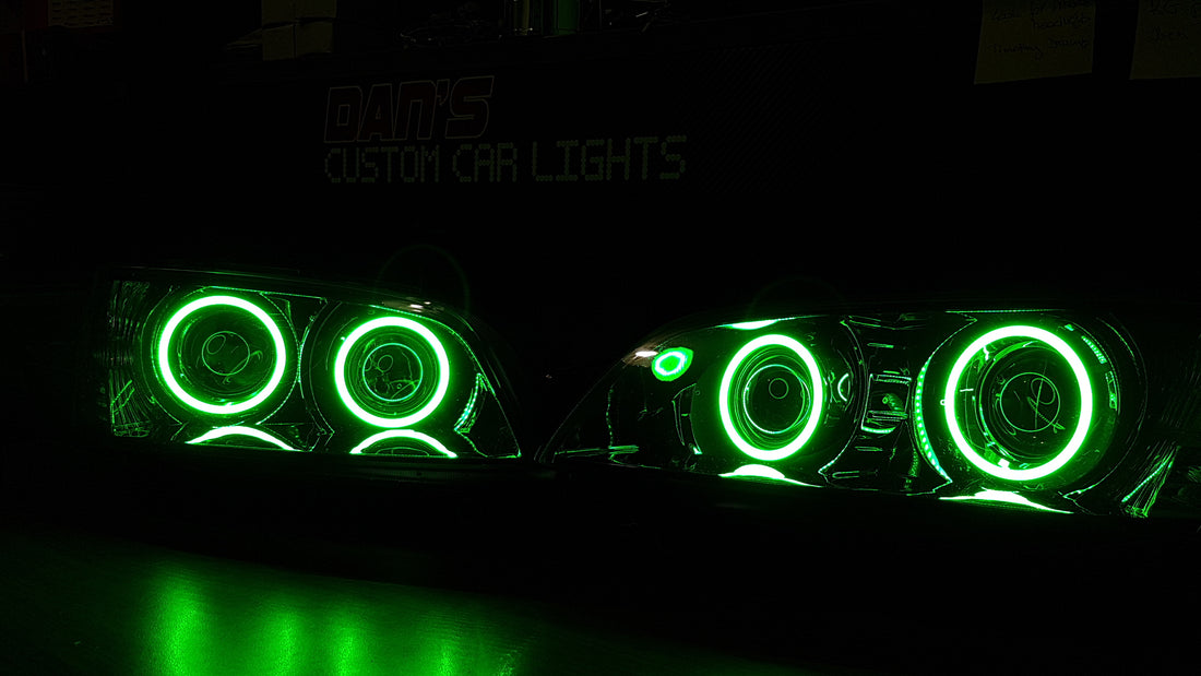 Holden VE Commodore S2 SSV Headlights with Quad RGB Halo Rings and Quad Projectors - Dan's Custom Car Lights 