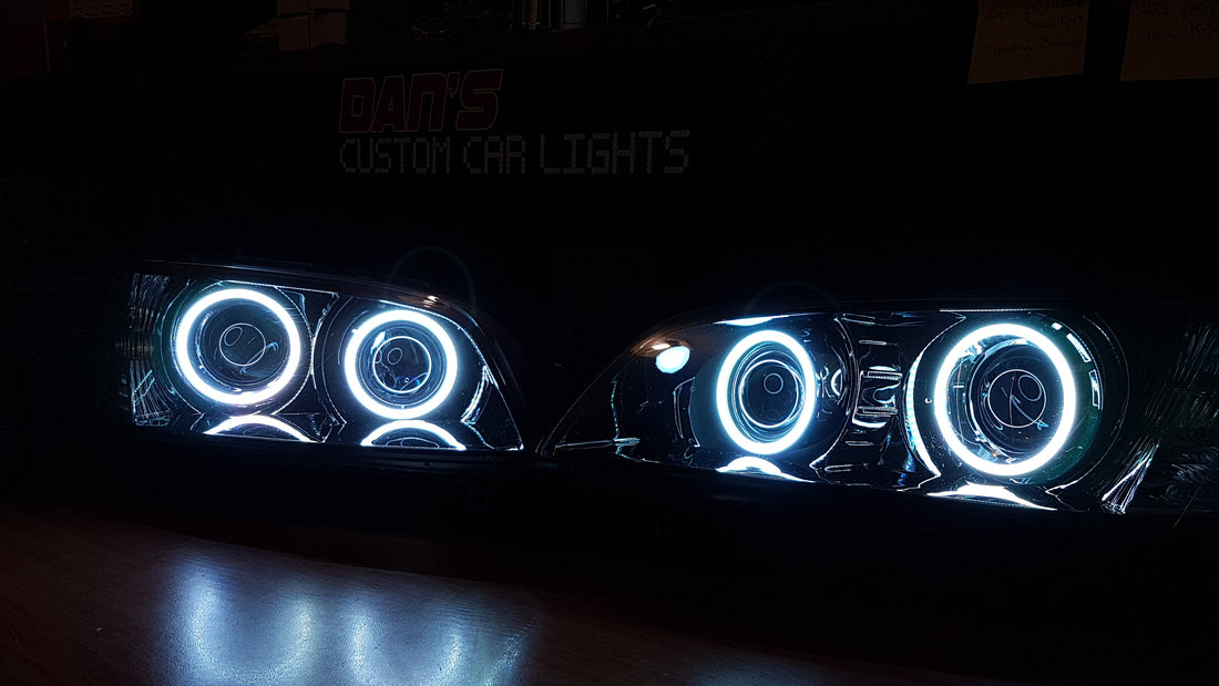 Holden VE Commodore S2 SSV Headlights with Quad RGB Halo Rings and Quad Projectors - Dan's Custom Car Lights 