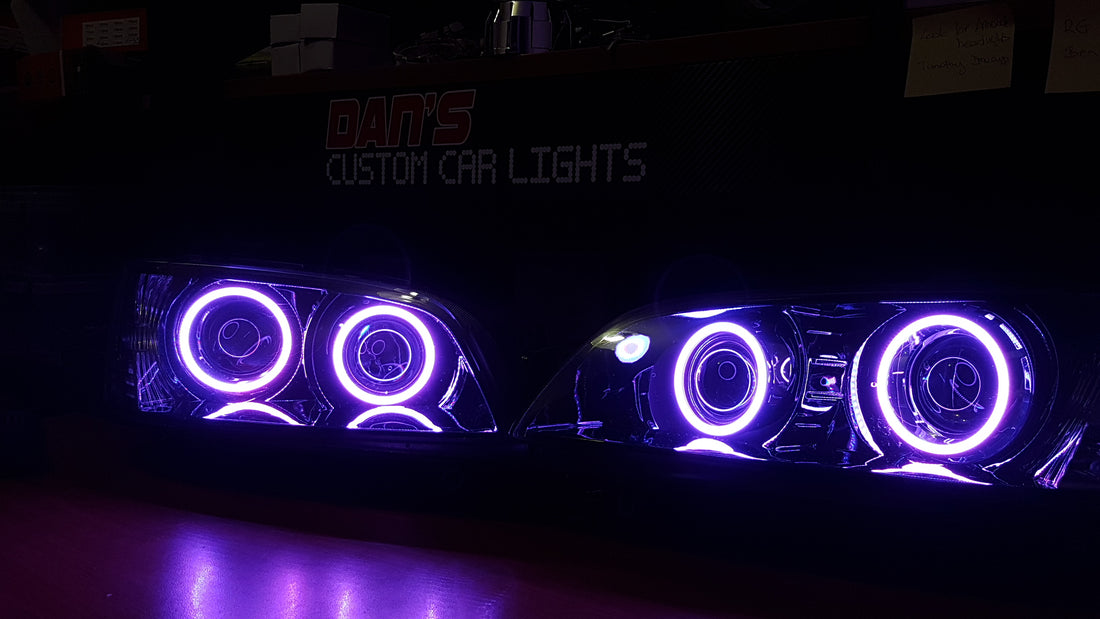 Holden VE Commodore S2 SSV Headlights with Quad RGB Halo Rings and Quad Projectors - Dan's Custom Car Lights 