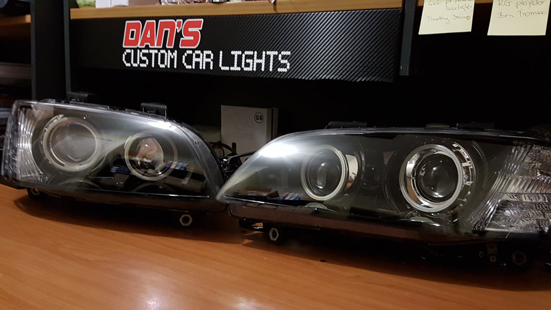 Holden VE Commodore S2 SSV Headlights with Quad RGB Halo Rings and Quad Projectors - Dan's Custom Car Lights 