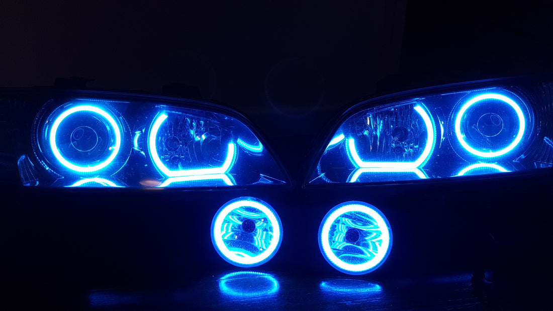 Holden VE Commodore S1 SSV Headlights with Quad RGB Halos and Matching Foglights - Dan's Custom Car Lights 