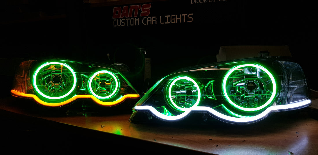 Ford Falcon BA/BF XR6 XR8 Headlights with Multicolored Halo Rings & Sequential DRL - Dan's Custom Car Lights 