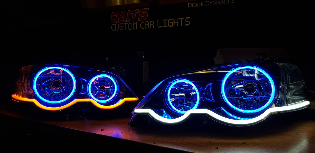 Ford Falcon BA/BF XR6 XR8 Headlights with Multicolored Halo Rings & Sequential DRL - Dan's Custom Car Lights 