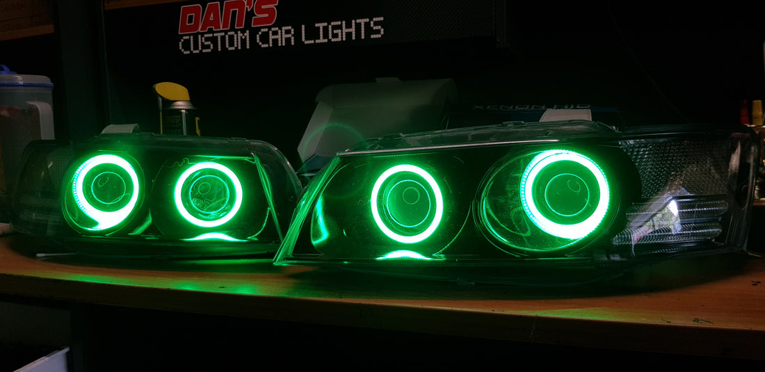 Holden VZ Commodore fitted with Quad Projectors and Multicolored Halo Ring - Dan's Custom Car Lights 