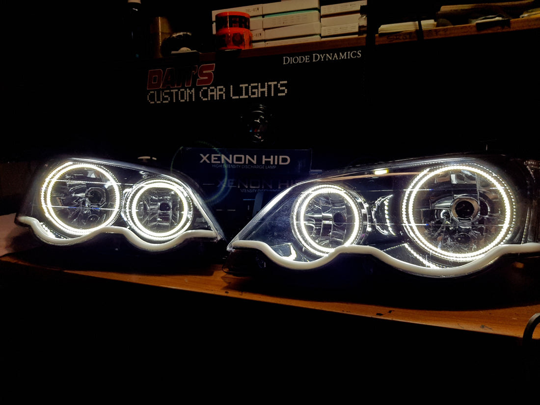 Ford Falcon BA/BF XR6/XR8 Headlights with Swithcback White/Amber Halo Rings and Switchback White/Amber DRL  - Dan's Custom Car Lights 