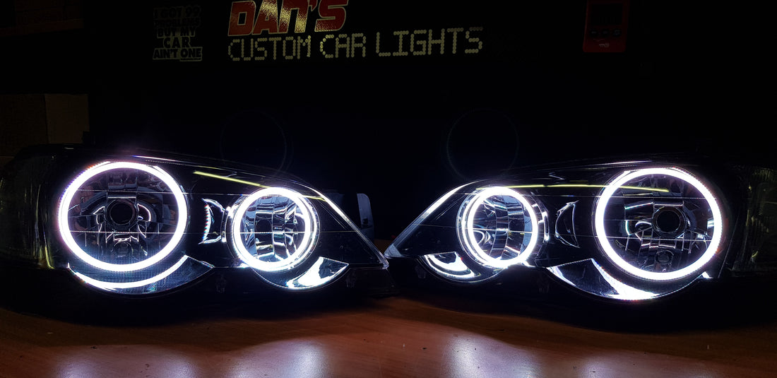 Ford Falcon BA/BF XR6 XR8 Headlights with Multicolored Halo Rings - Dan's Custom Car Lights 