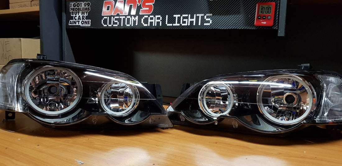 Ford Falcon BA/BF XR6 XR8 Headlights with Multicolored Halo Rings - Dan's Custom Car Lights 