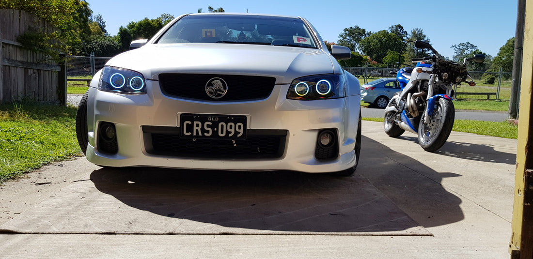 Holden VE Commodore S2 SSV Headlights with Quad RGB Halo Rings and Quad Projectors - Dan's Custom Car Lights 