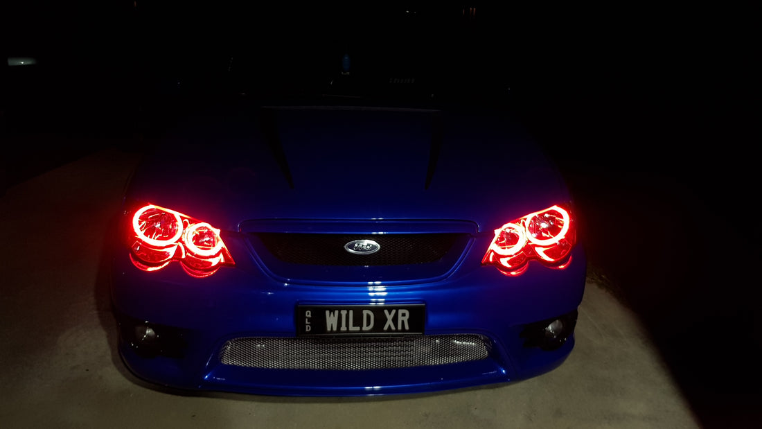 Ford Falcon BA/BF XR6 XR8 Headlights with Multicolored Halo Rings - Dan's Custom Car Lights 
