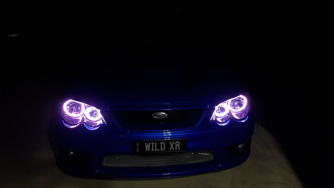 Ford Falcon BA/BF XR6 XR8 Headlights with Multicolored Halo Rings - Dan's Custom Car Lights 
