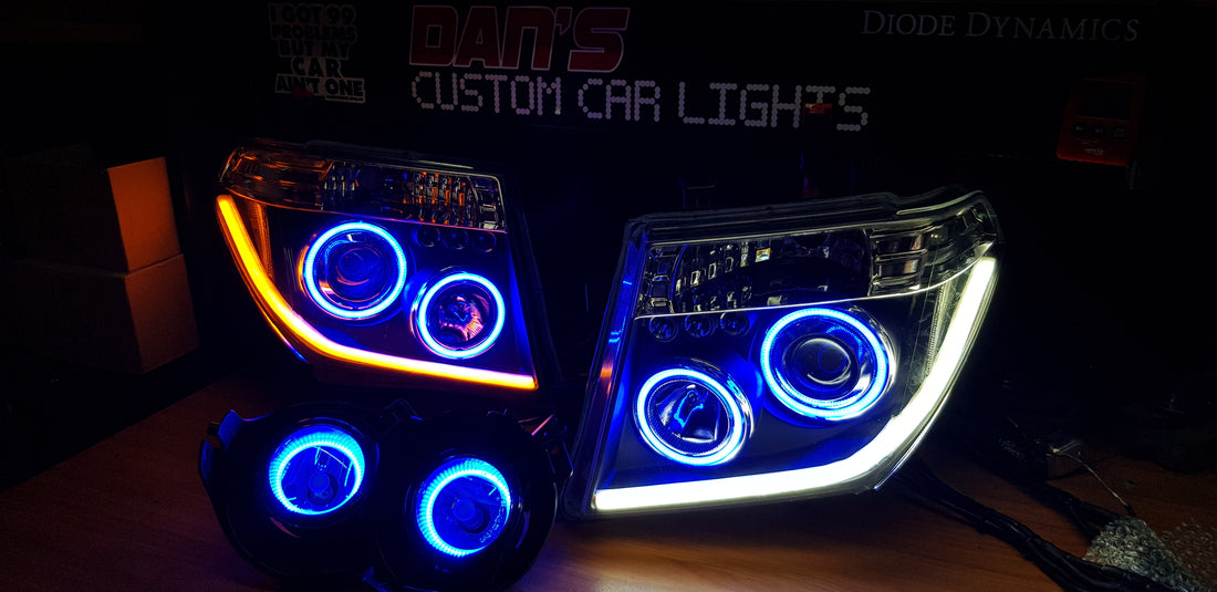 Nissan Navara D40 THAI Pathfinder with Quad Multicolored Halo Rings, DRL and Foglights - Dan's Custom Car Lights 