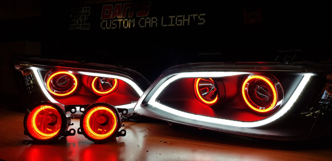 Holden VE Commodore DRL Style Headlights S1/S2 and Fog Lights w/ RGB Halo Rings - Dan's Custom Car Lights 