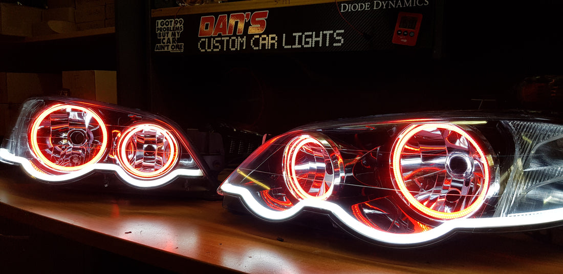 Ford Falcon BA/BF XR6 XR8 Headlights with Multicolored Halo Rings & Sequential DRL - Dan's Custom Car Lights 