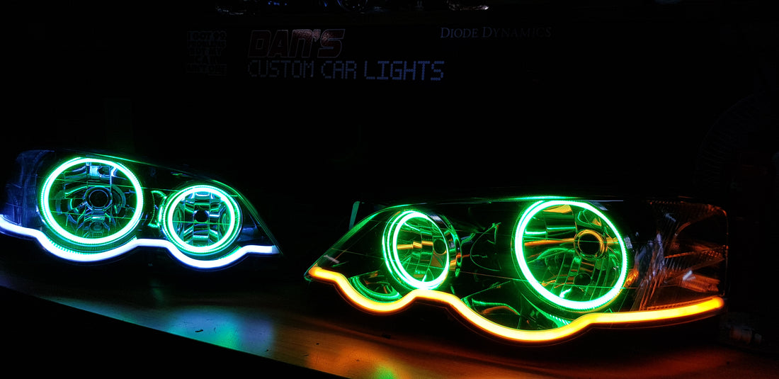 Ford Falcon BA/BF XR6 XR8 Headlights with Multicolored Halo Rings & Sequential DRL - Dan's Custom Car Lights 
