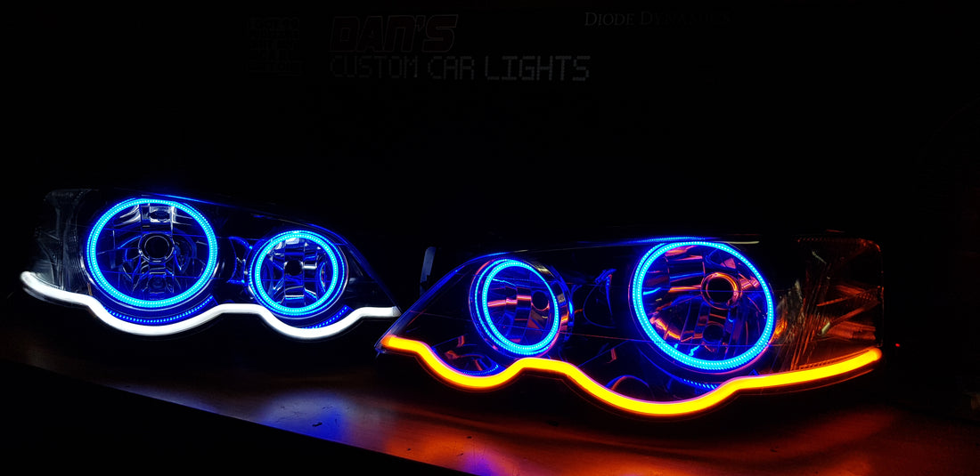 Ford Falcon BA/BF XR6 XR8 Headlights with Multicolored Halo Rings & Sequential DRL - Dan's Custom Car Lights 