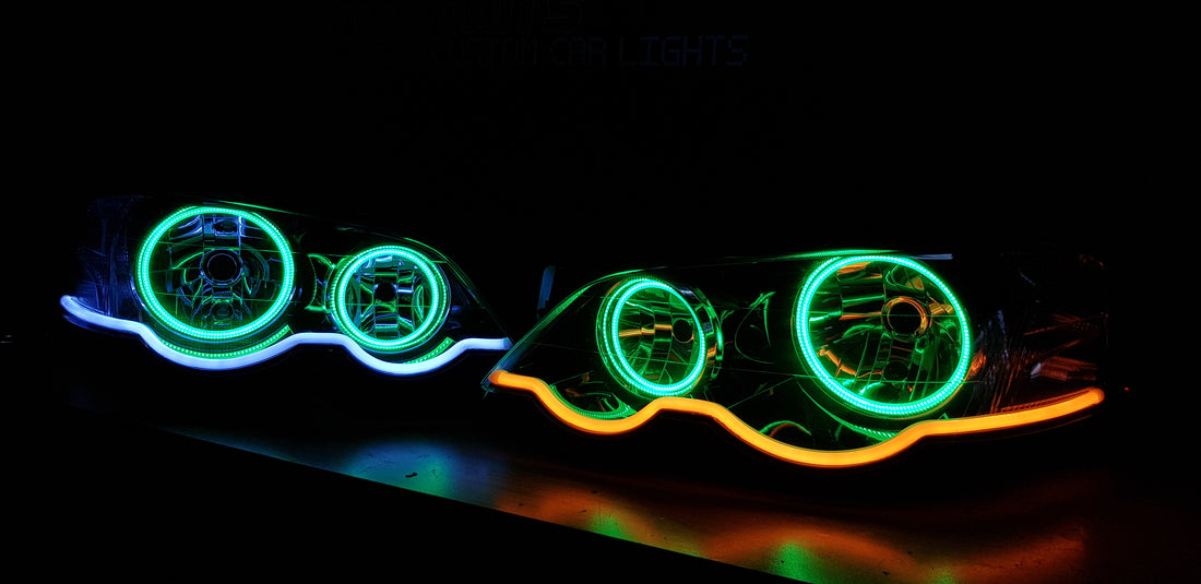 Ford Falcon BA/BF XR6 XR8 Headlights with Multicolored Halo Rings & Sequential DRL - Dan's Custom Car Lights 