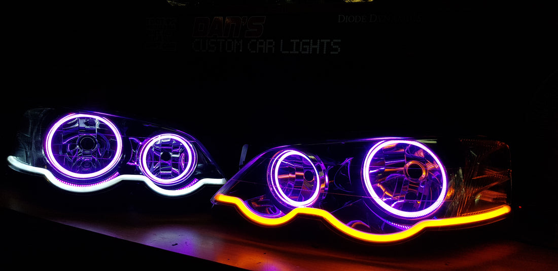 Ford Falcon BA/BF XR6 XR8 Headlights with Multicolored Halo Rings & Sequential DRL - Dan's Custom Car Lights 