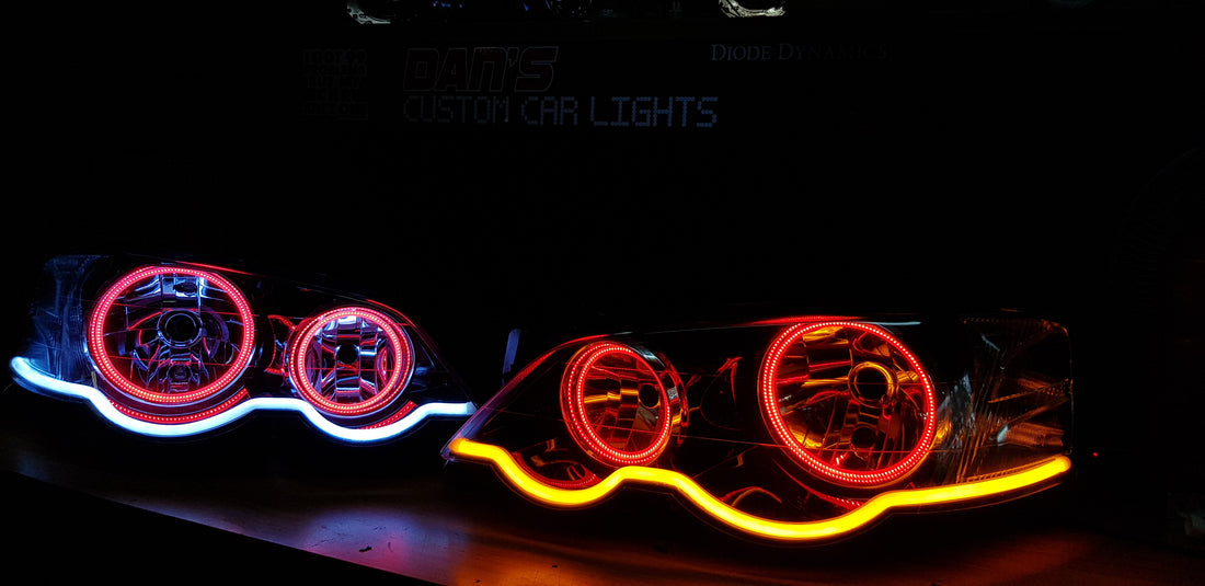 Ford Falcon BA/BF XR6 XR8 Headlights with Multicolored Halo Rings & Sequential DRL - Dan's Custom Car Lights 