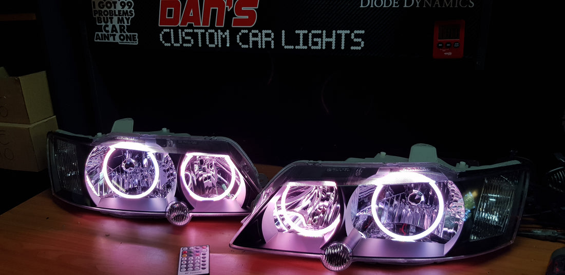 Holden VY Commodore Headlights with Multicolored Halo Rings - Dan's Custom Car Lights 