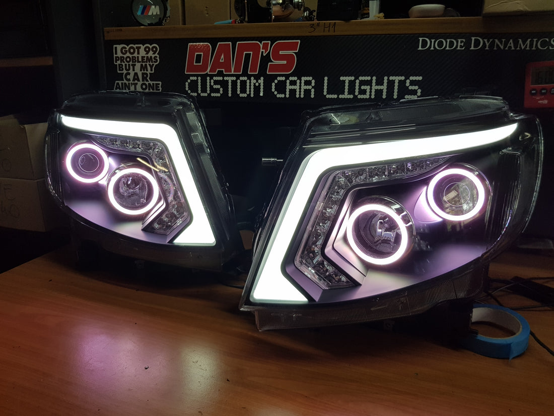 Ford Ranger PX MK1 2012-2015 Headlights with Multicolored Halo Rings - Dan's Custom Car Lights 