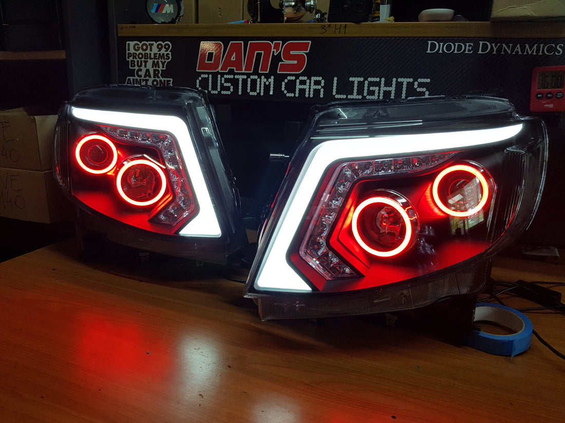 Ford Ranger PX MK1 2012-2015 Headlights with Multicolored Halo Rings - Dan's Custom Car Lights 