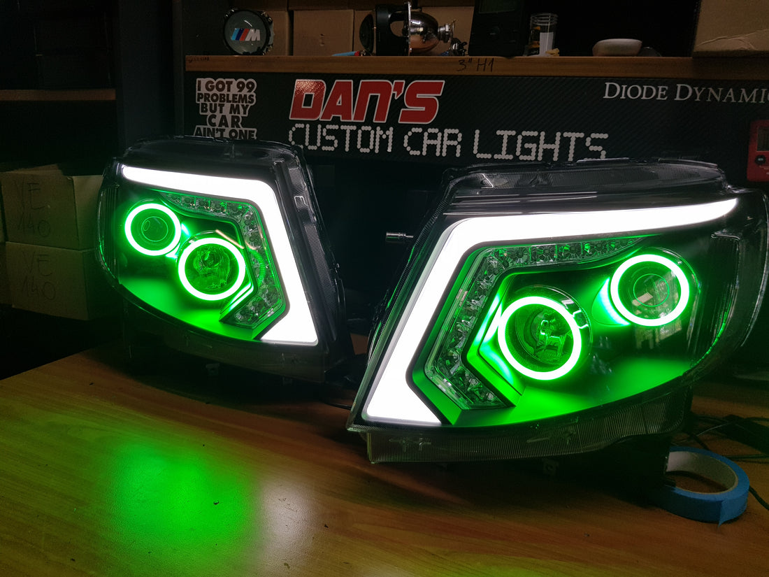 Ford Ranger PX MK1 2012-2015 Headlights with Multicolored Halo Rings - Dan's Custom Car Lights 