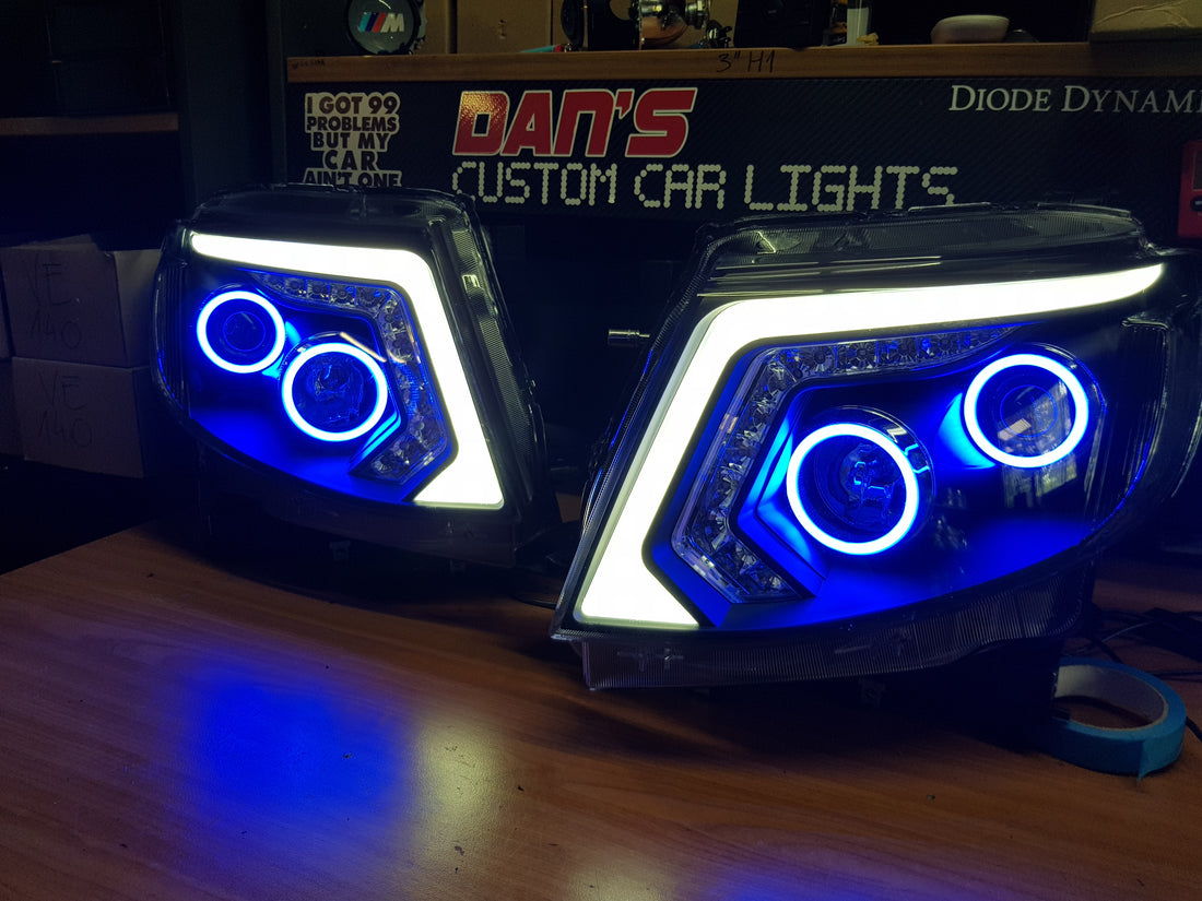 Ford Ranger PX MK1 2012-2015 Headlights with Multicolored Halo Rings - Dan's Custom Car Lights 