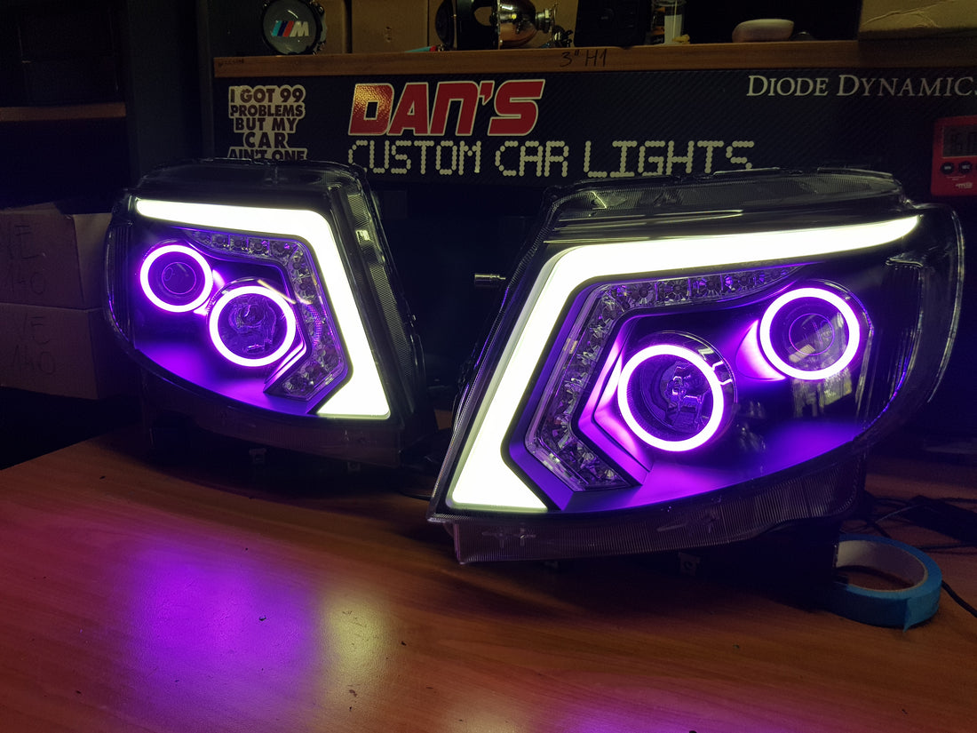Ford Ranger PX MK1 2012-2015 Headlights with Multicolored Halo Rings - Dan's Custom Car Lights 