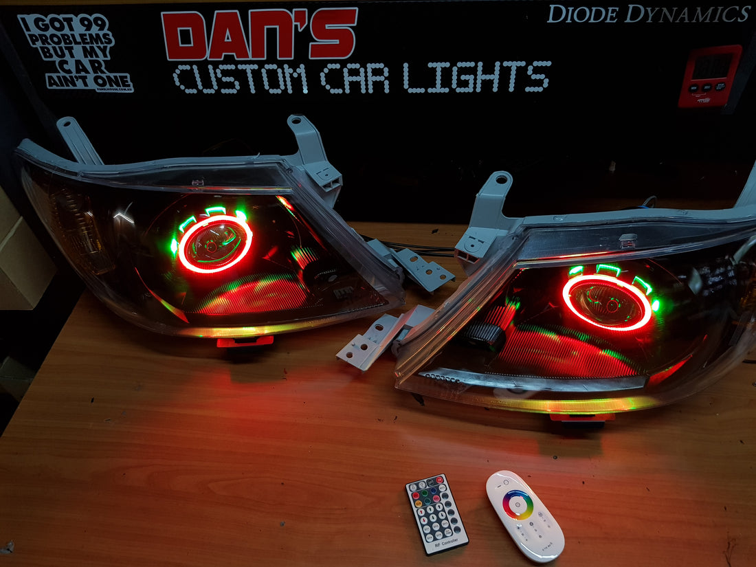 Toyota Hilux 2005 -2015 with Projectors and Dual Multicoloured Halo Rings - Dan's Custom Car Lights 