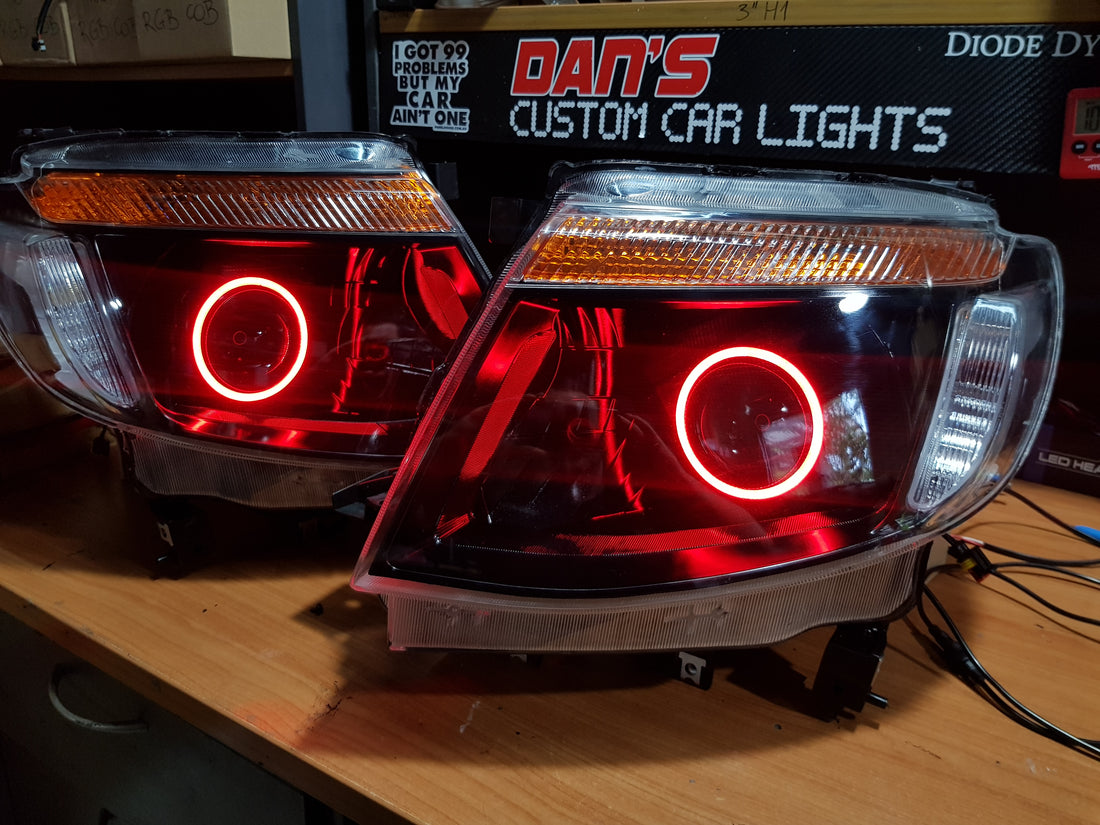 Ford Ranger PX1 Headlights with LED Projector and RGB Halo Rings - Dan's Custom Car Lights 
