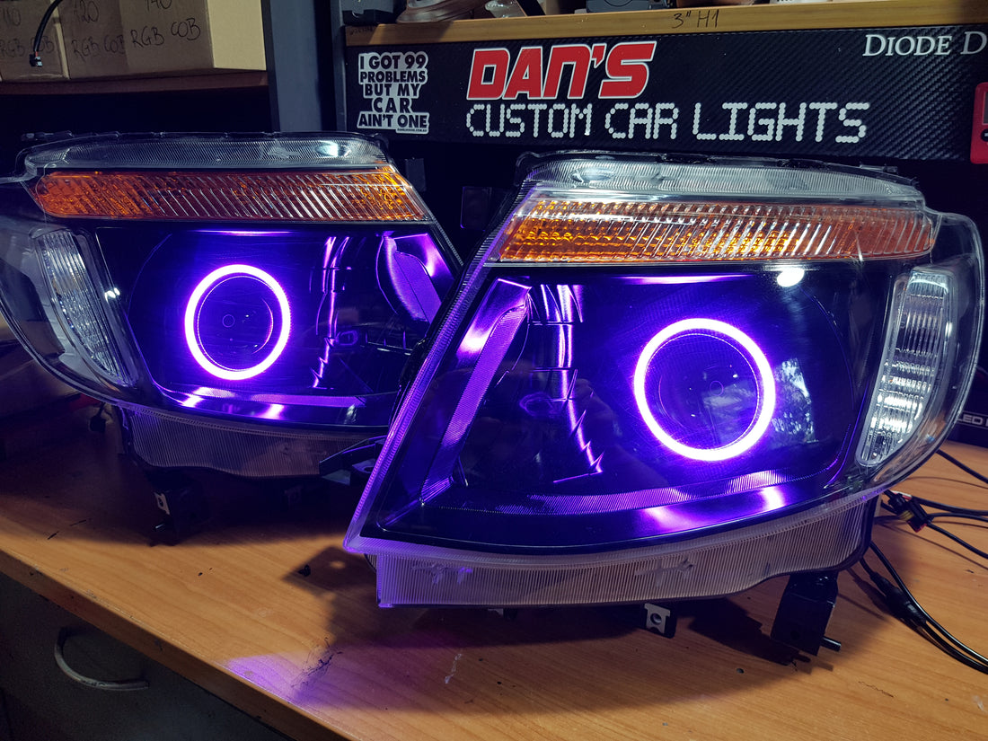 Ford Ranger PX1 Headlights with LED Projector and RGB Halo Rings - Dan's Custom Car Lights 