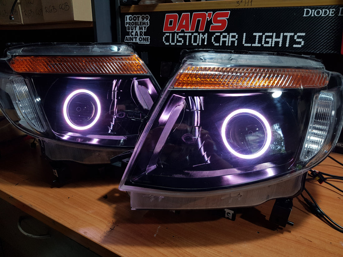 Ford Ranger PX1 Headlights with LED Projector and RGB Halo Rings - Dan's Custom Car Lights 