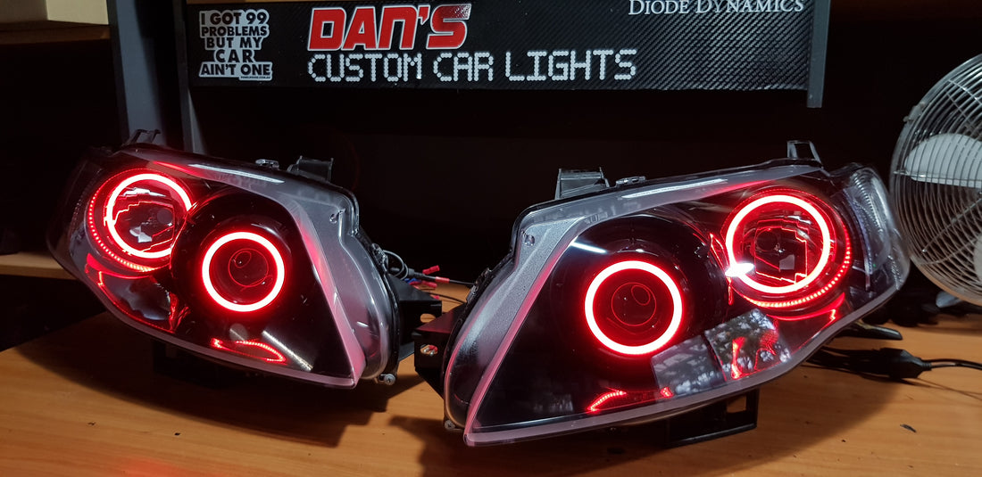 Ford Falcon FG MK2 G6E FPV XT Headlights with RGB Halo Rings - Dan's Custom Car Lights 
