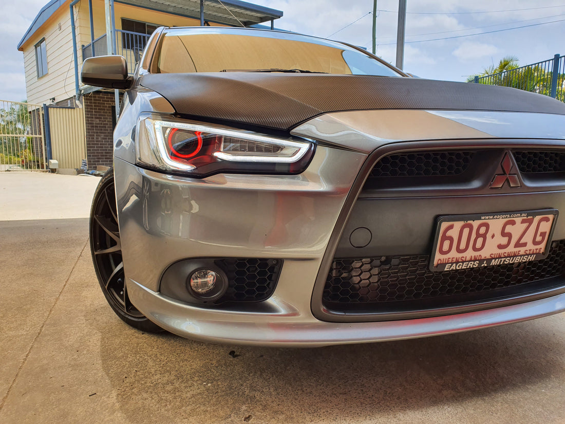 Mitsubishi Lancer LED DRL Projector Headlights 2008-2020 CJ CF EVO X with Multicolored LED Halo rings - Dan's Custom Car Lights 