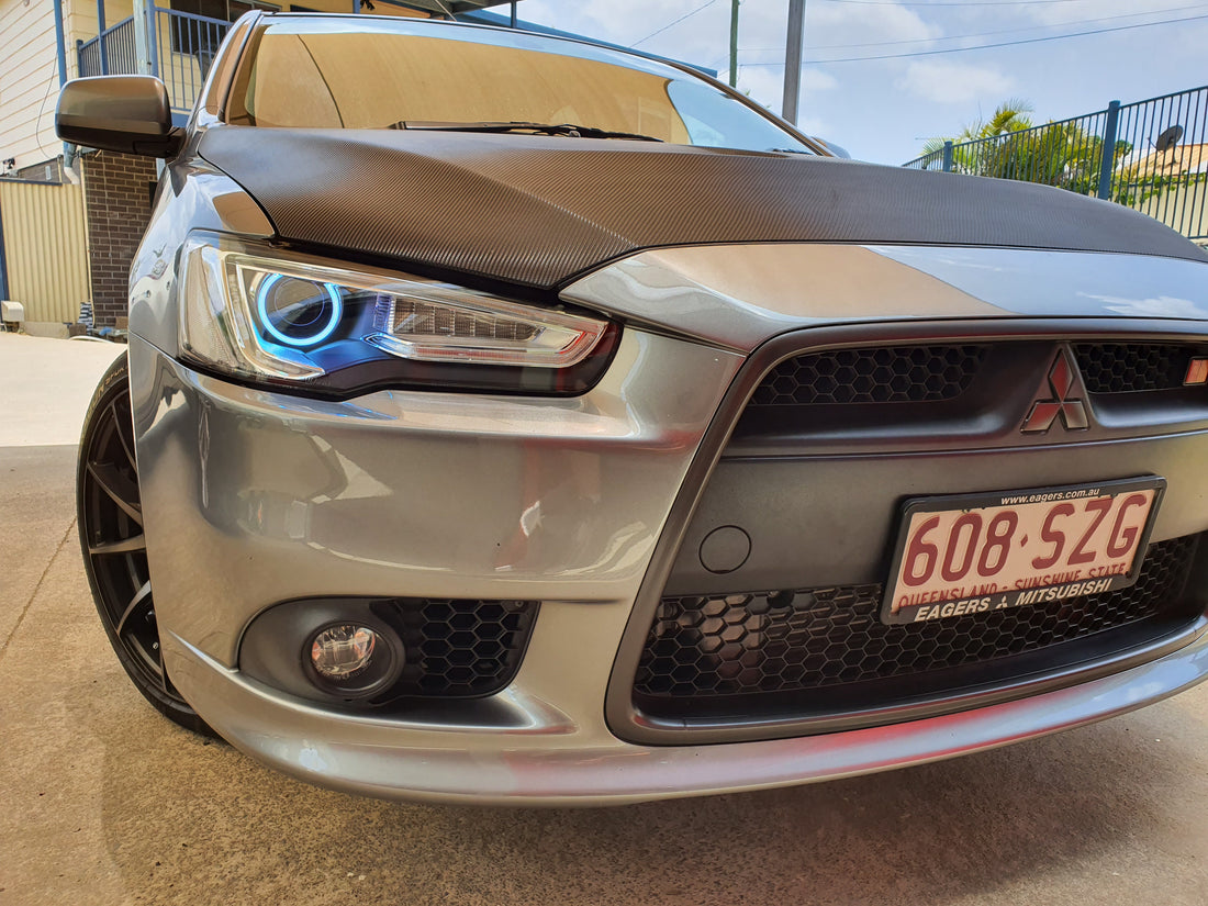 Mitsubishi Lancer LED DRL Projector Headlights 2008-2020 CJ CF EVO X with Multicolored LED Halo rings - Dan's Custom Car Lights 