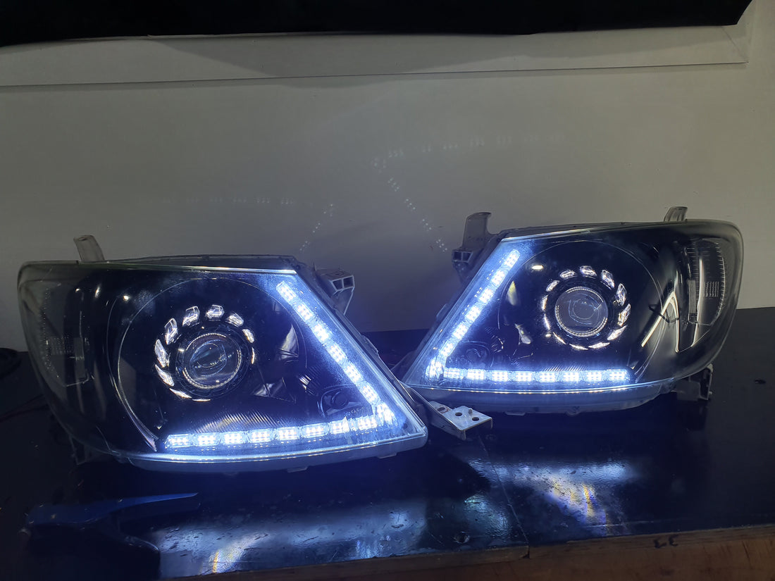 Toyota Hilux 2005-2015 Headlights with Switchback Halo Turbine Shroud and DRLS - Dan's Custom Car Lights 
