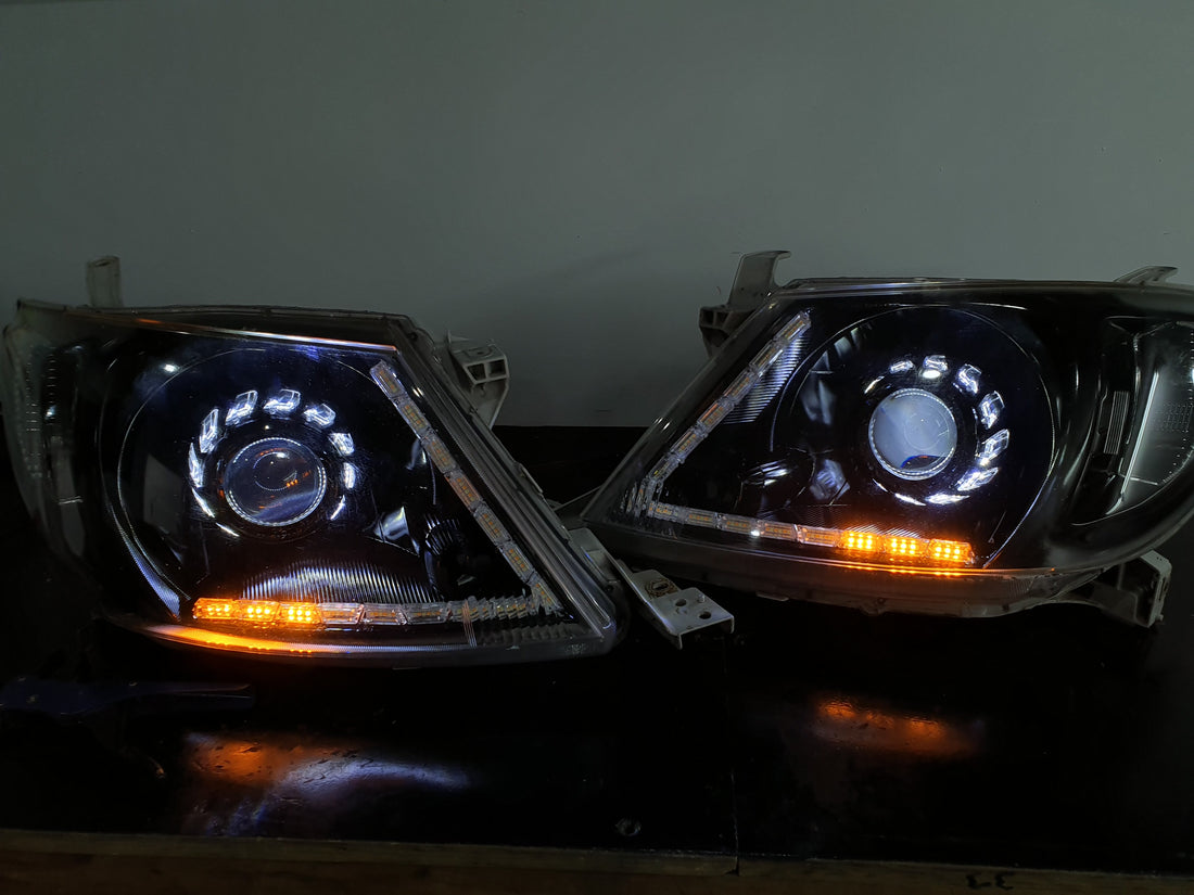 Toyota Hilux 2005-2015 Headlights with Switchback Halo Turbine Shroud and DRLS - Dan's Custom Car Lights 