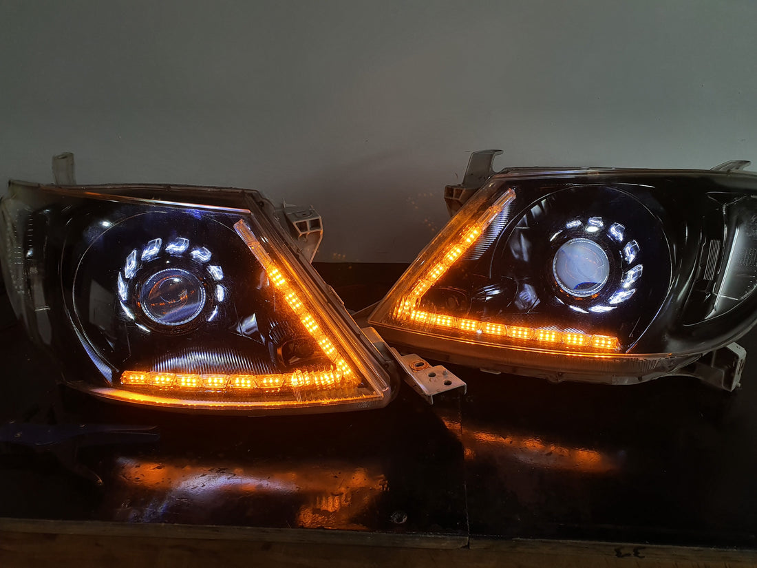 Toyota Hilux 2005-2015 Headlights with Switchback Halo Turbine Shroud and DRLS - Dan's Custom Car Lights 