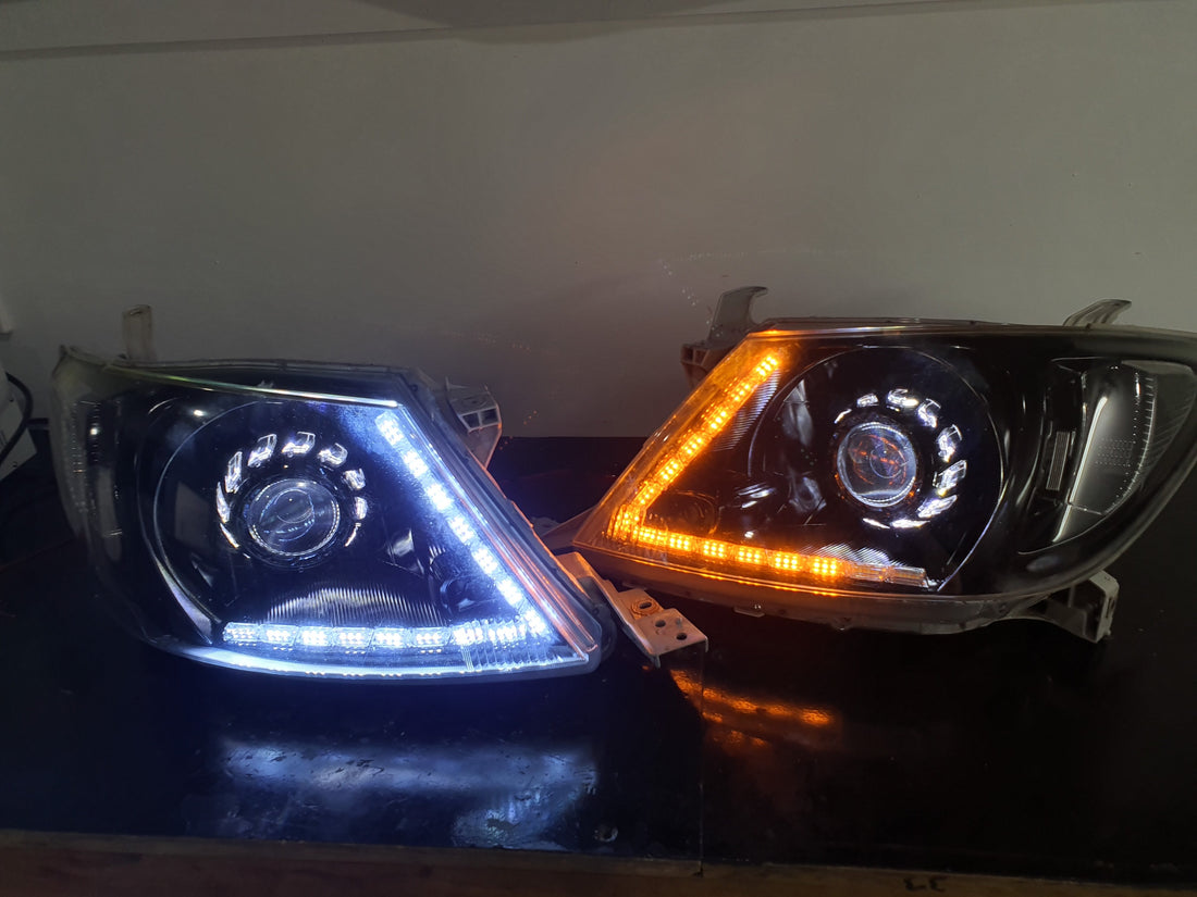 Toyota Hilux 2005-2015 Headlights with Switchback Halo Turbine Shroud and DRLS - Dan's Custom Car Lights 